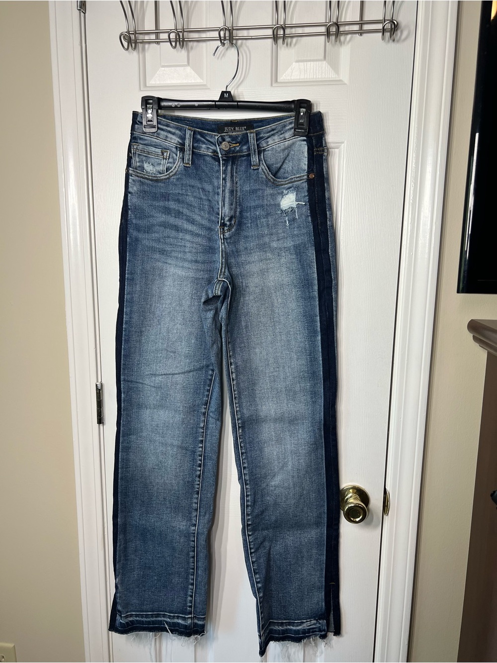 Judy Blue Two-Tone Mid-Rise Straight Leg Jeans - Light & Dark Blue